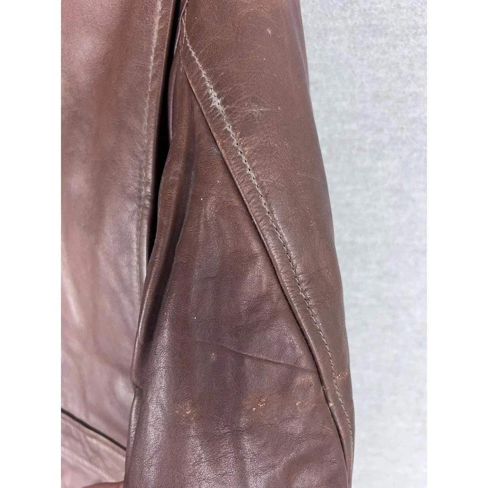 Polo Ralph Lauren Vintage Brown Leather‎ Bomber Jacket Shearling Collar Mens L